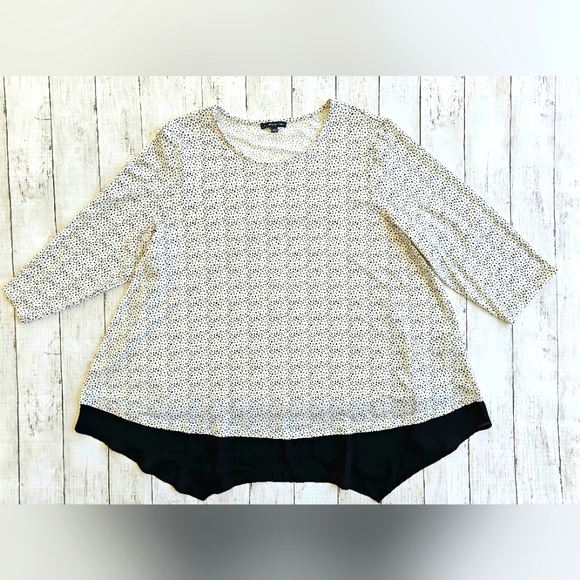Adrianna Papell Stretchy Slinky Ivory/White & Black Plus Blouse Top Half Sleeve - Picture 2 of 7